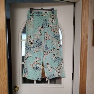 Isaac Mizrahi Green Flowered Pebble Knit Wide Leg Cropped Pants Women's XS P